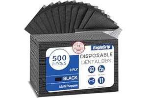 Eagle Grip Disposable Dental Bibs 500 Pack (13” x 18”) – 3-Ply Waterproof Tattoo Bibs, Absorbent & Leak-Proof, Black Dental B