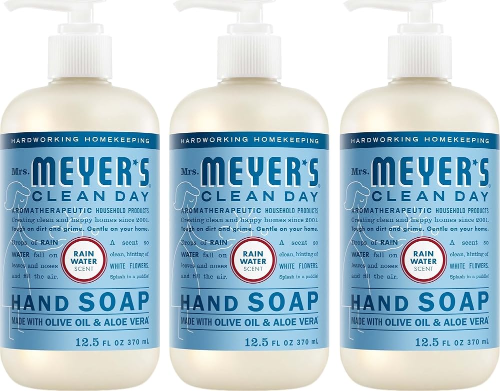 MRS. MEYER'S CLEAN DAY Liquid Hand Soap, Rain Water, 12.5 fl oz, 3 Pack | Moisturizing Liquid Hand Soap, Softens and Cleans H