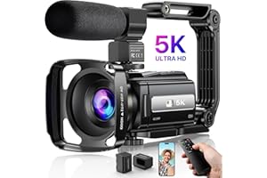 NINIVISION 5K Video Camera Camcorder UHD 48MP WiFi Vlogging Camera for YouTube IR Night Vision Anti-Shake 16X Digital Zoom 3” Touch Screen Camera with Microphone,Handheld Stabilizer,Lens Hood,Remote,Batteries