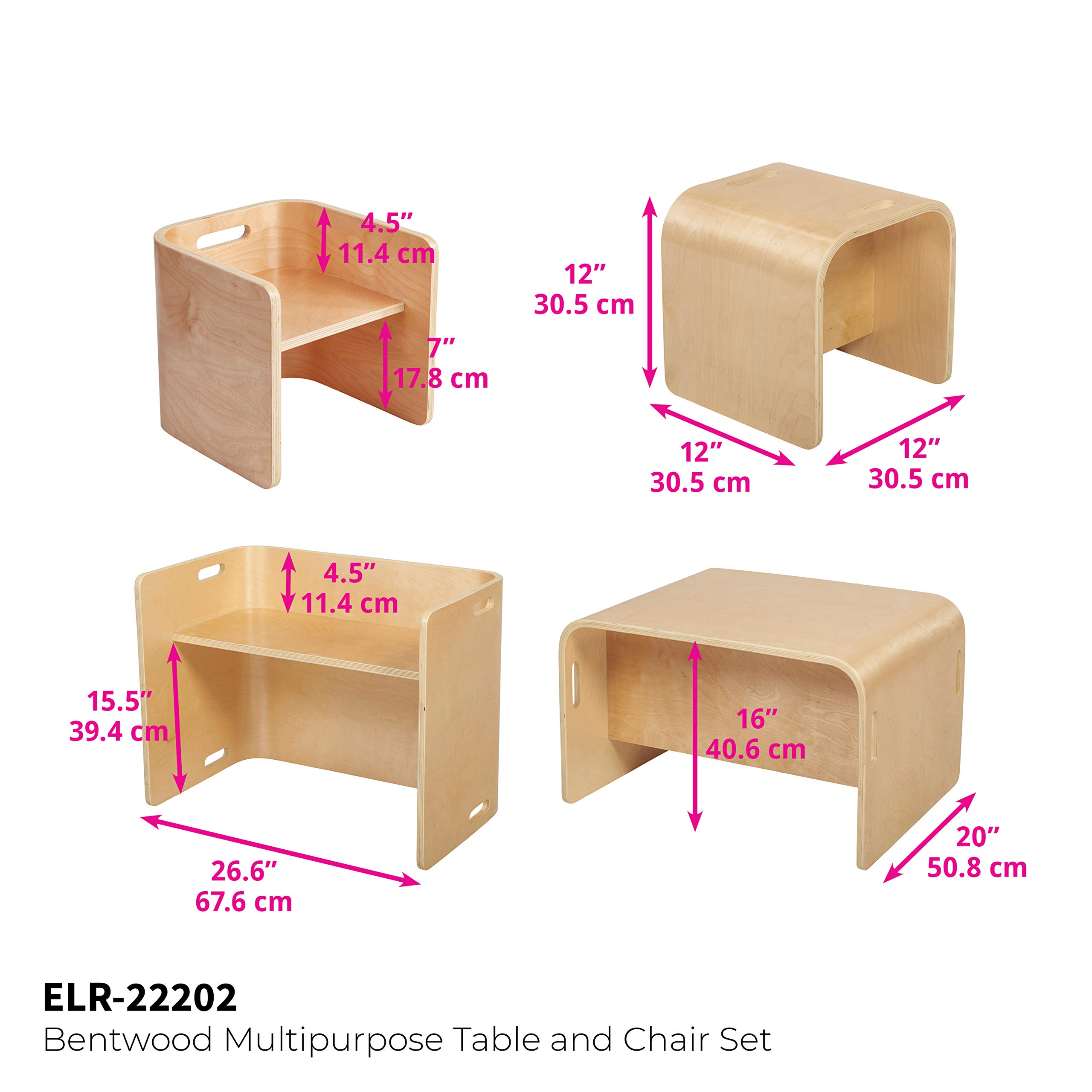 ECR4Kids Bentwood Multipurpose Kids Table and Chair Set, 3-Piece