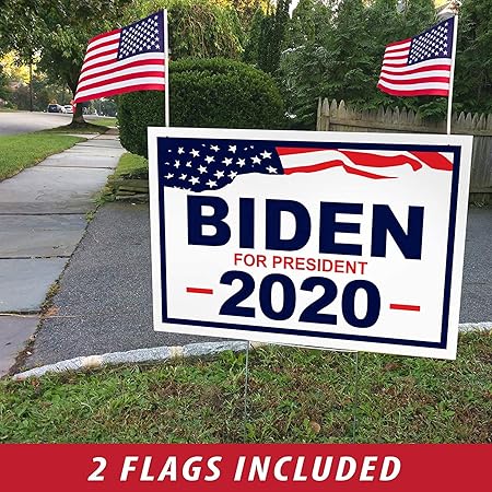 Amazon Com Itc Joe Biden For President 2020 Yard Signs With H Frames 12 X18 With 2 American Flags 1 Flag Garden Outdoor