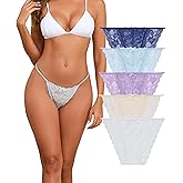 ANLIQI Womens Sexy Lace String Bikini Underwear High Cut Panties Breathable Hipster Panties Lace Cheeky Bikini Panty 5 Pack