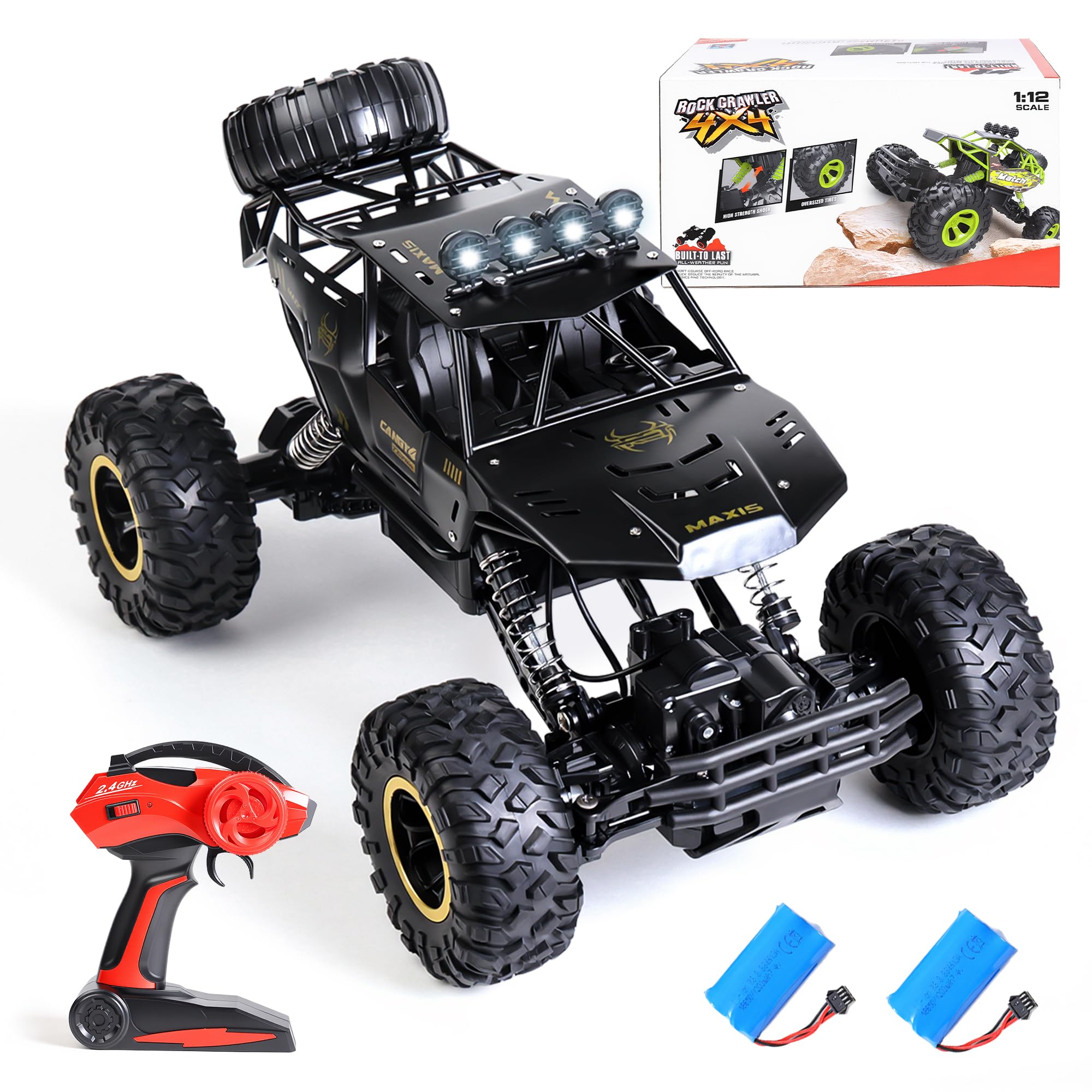 SULIFEVIP 1:12 RC Car RC Monster Truck Remote Control Car 4WD Off-Road Radio Controller Cars Monster Truck, Metal Shell with 2 Batteries Large 38CM For Kids,Multiplayer Play Vehicles 5 Colors (Black) — image 1