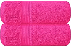 BOUTIQUO Cotton 2 Pack Oversized Bath Towel Set, Large Bath Towels 27x54, Ultra Soft, Absorbent, Compact, Quick Drying and Lightweight, Eco-Friendly and 100% Recyclable Towel Set - Hot Pink
