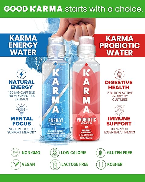 KARMA ENERGY DRINK Â€“ 12 PACK, BLUEBERRY WATERMELON CAFFEINATED WATER WITH COGNIZIN® NOOTROPICS, VITAMINS & IMMUNE SUPPORT, LOW CALORIE