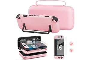 FUNDIARY Pink Travel Carrying Case for Switch 2 with Ergonomic Design, Shock-Absorption Accessories with Portable Storage Bag, Hard PC Protective Covers, Screen Protector & 2 Cute Anti-Slip Thumb Caps