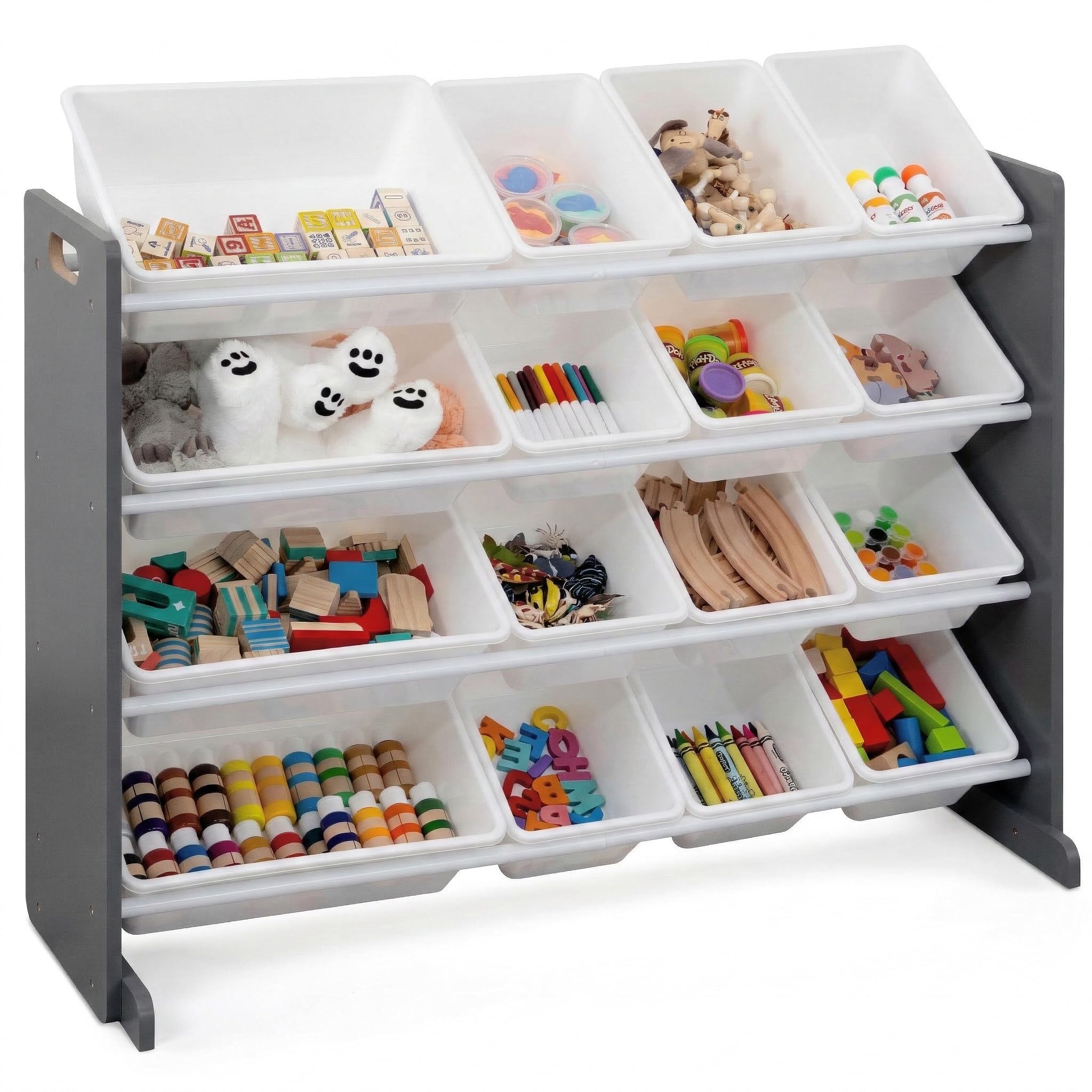 Humble Crew Supersized Toy Storage Organizer with 16 Removable Bins, Dark Grey/White – Large Toy Storage for Toddlers Ideal for Kids' Rooms, Playrooms, and Nurseries - Modern Toy Bins for Kids Image
