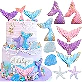 JeVenis Magical Little Mermaid Cake Toppers - Under the Sea Cake Decorations with Seashells, Mermaid Tails & Sea Stars