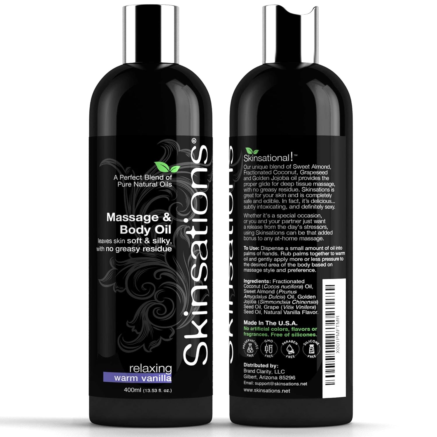 Skinsations - Vanilla Massage & Body Oil - LG | Lightweight & Silky Soft Blend of Edible Sweet Almond, Fractionated Coconut, Grapeseed & Jojoba Oils with Natural Vanilla Flavor for Him and Her: Health & Personal Care