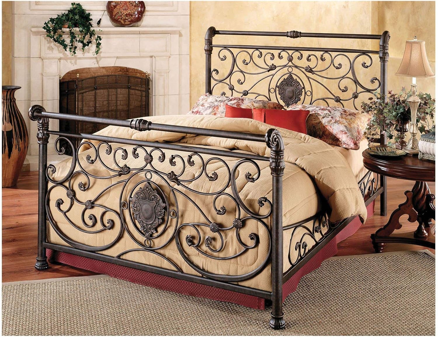 Hillsdale Furniture Mercer Bed Set With With Rails Queen Antique Brown