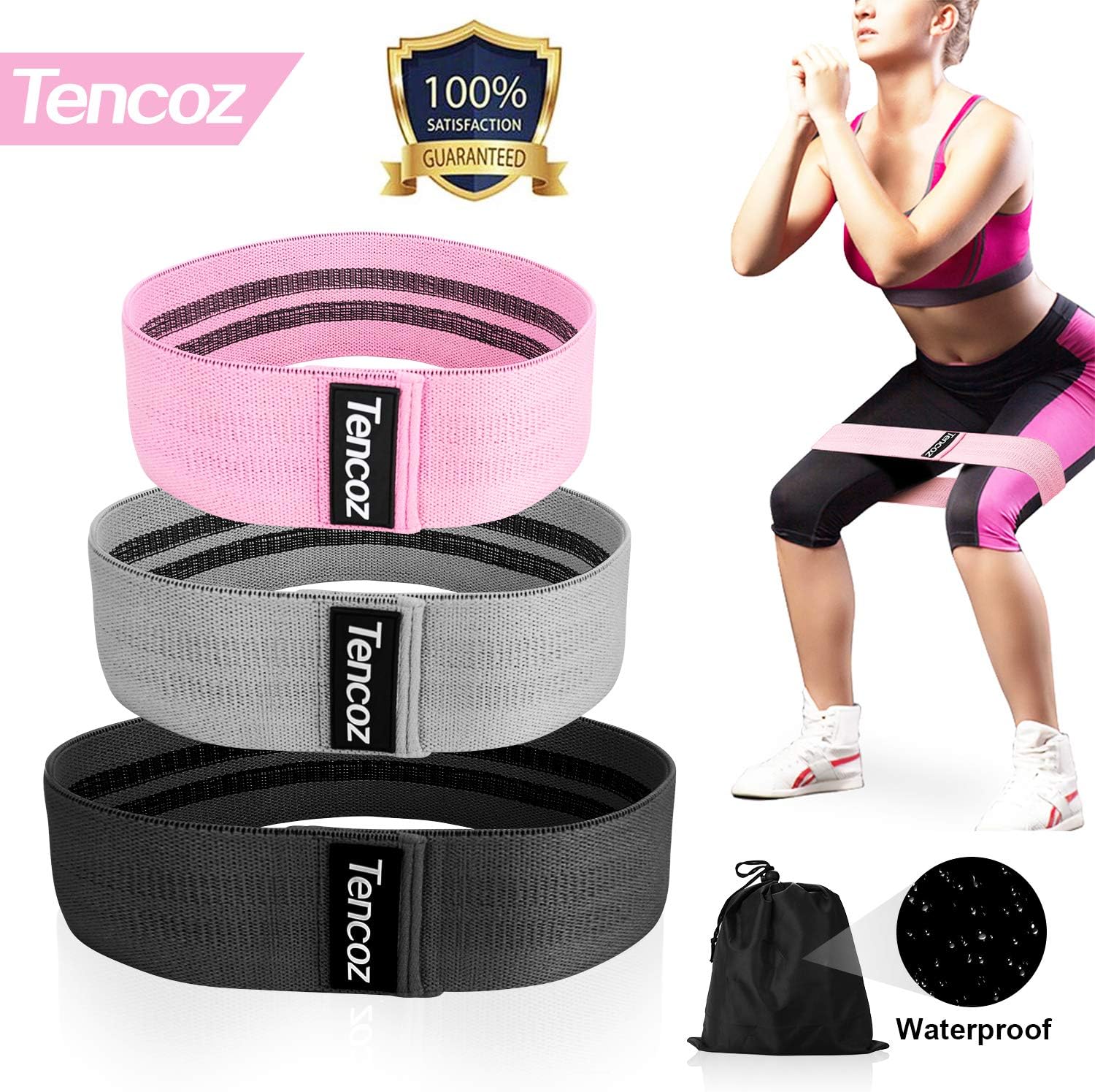 Tencoz Resistance Bands [Set of 3], Exercise Bands for Women, Booty Bands Non-Slip 3 Resistance Levels for Women and Men, Fitness Bands Resistance Best for Glutes, Hips and Home Fitness, Yoga, Pilates
