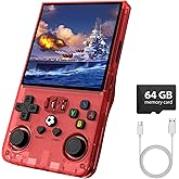 R36MAX Retro Gaming Console, Retro Handheld Games Console with 64GB TF Card, Portable Hand Held Open Source Linux System, 4.0 inch IPS HD Screen Video Game Consoles, 4000mAh Battery,Transparent Red