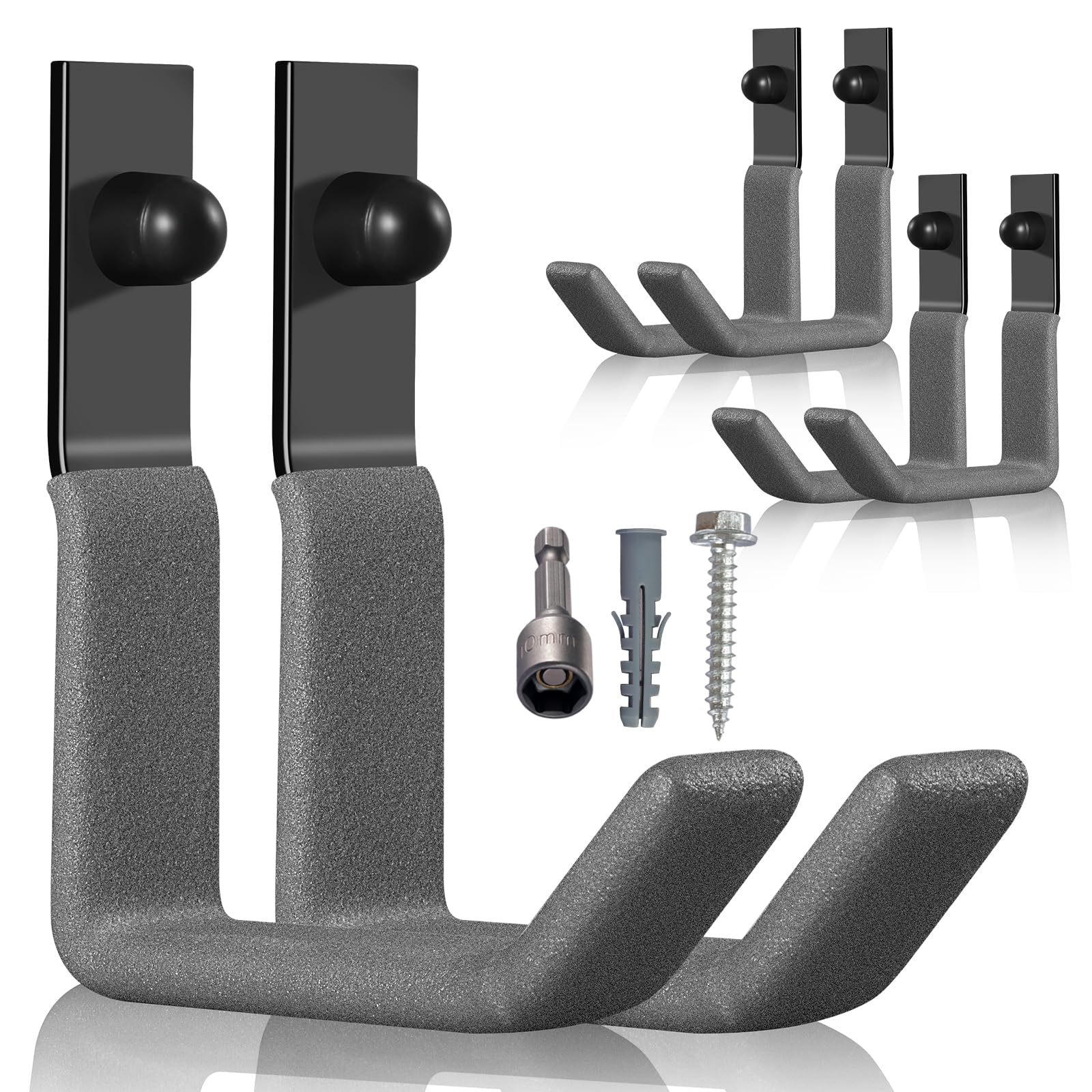 Photo 1 of SunVFaFa Garage Hooks for Hanging Heavy Duty, Ladder Hooks for Garage Wall Hanger, Metal J Utility Hooks, Shovel Holder Wall Mount Hooks, Garden Tool Organizer Storage for Helmet, Backpack-6Pack