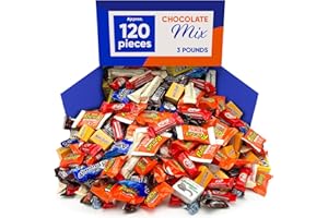 CHAIN & JO SWEETS Bulk Candy Variety Pack Individually Wrapped Snacks Variety Pack for Adults, Office, Parties, and Holidays - 3 Pounds, Approx 120 Pieces - KitKat, Reeces Peanut Butter, Whopers, CharlestonChew, Junior Mint, MilkDuds, PayDay, AlmondJoy -Assorted Candy Chocolate Bars Party Mix, Stocking Candy Gift Box, Chocolate May Vary