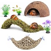 HERCCOCCI Hermit Crab Accessories, 6Pcs Hermit Crab Toys Coconut Shell Hut Climbing Hammock Artificial Plants for Hermit Crabs