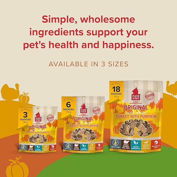 PLATO ORIGINAL REAL STRIPS TURKEY & PUMPKIN 18OZ, NATURAL (1459)