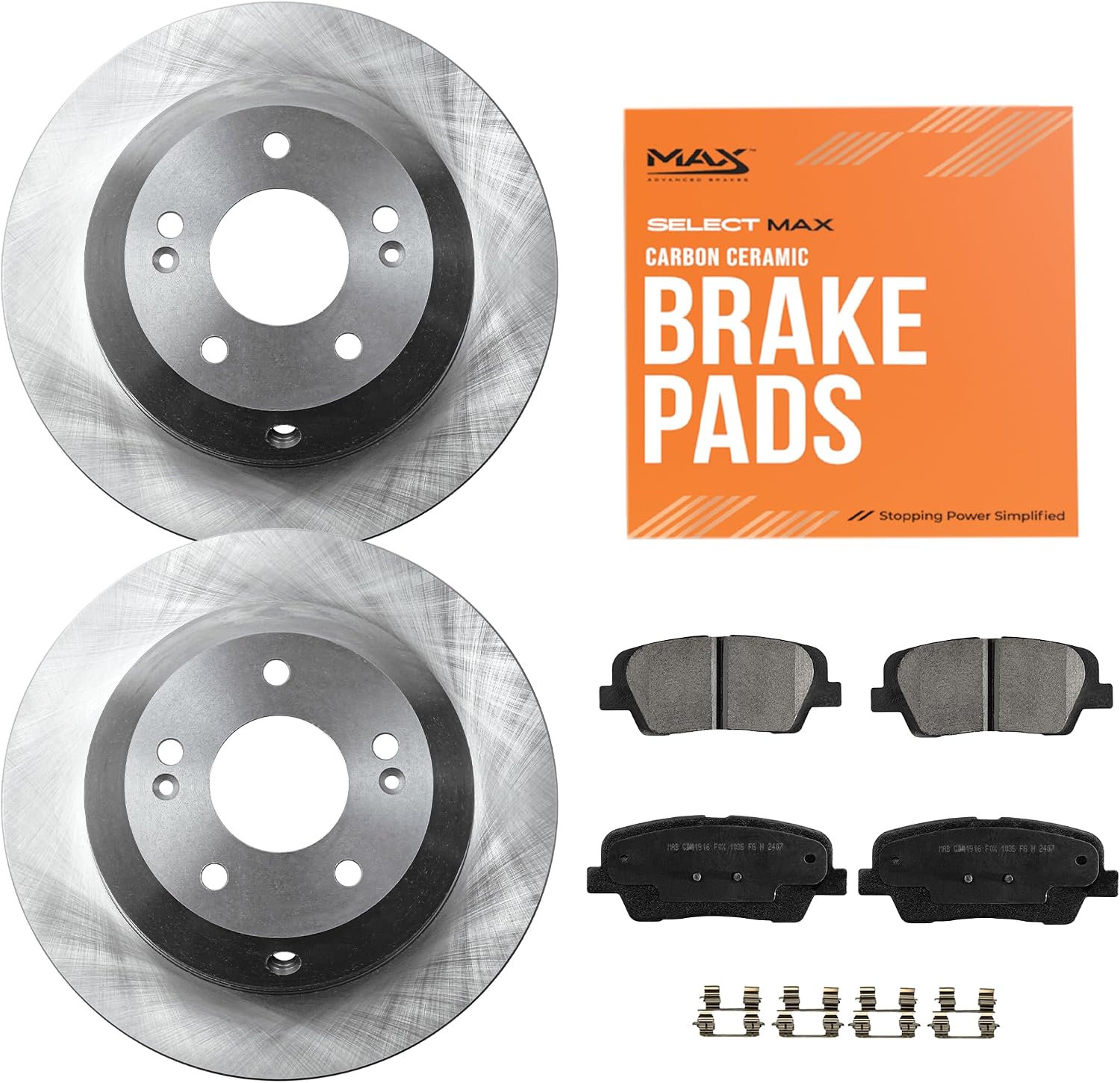 MAX Advanced Brakes - Rear Brake Kit For 2010-2018 Hyundai Santa Fe Sport, Santa Fe XL, 2011-2020 Kia Sorento| Carbon Ceramic Brake and Rotor Kit| OE Replacement Brake Rotors