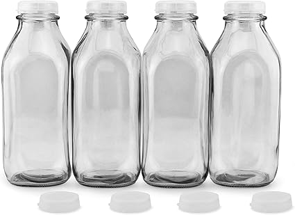 Cornucopia Milchflaschen Aus Glas Viereckig Retro Vintage Stil Mit Deckel Zum Aufstecken Extra Deckel Im Lieferumfang Enthalten Amazon De