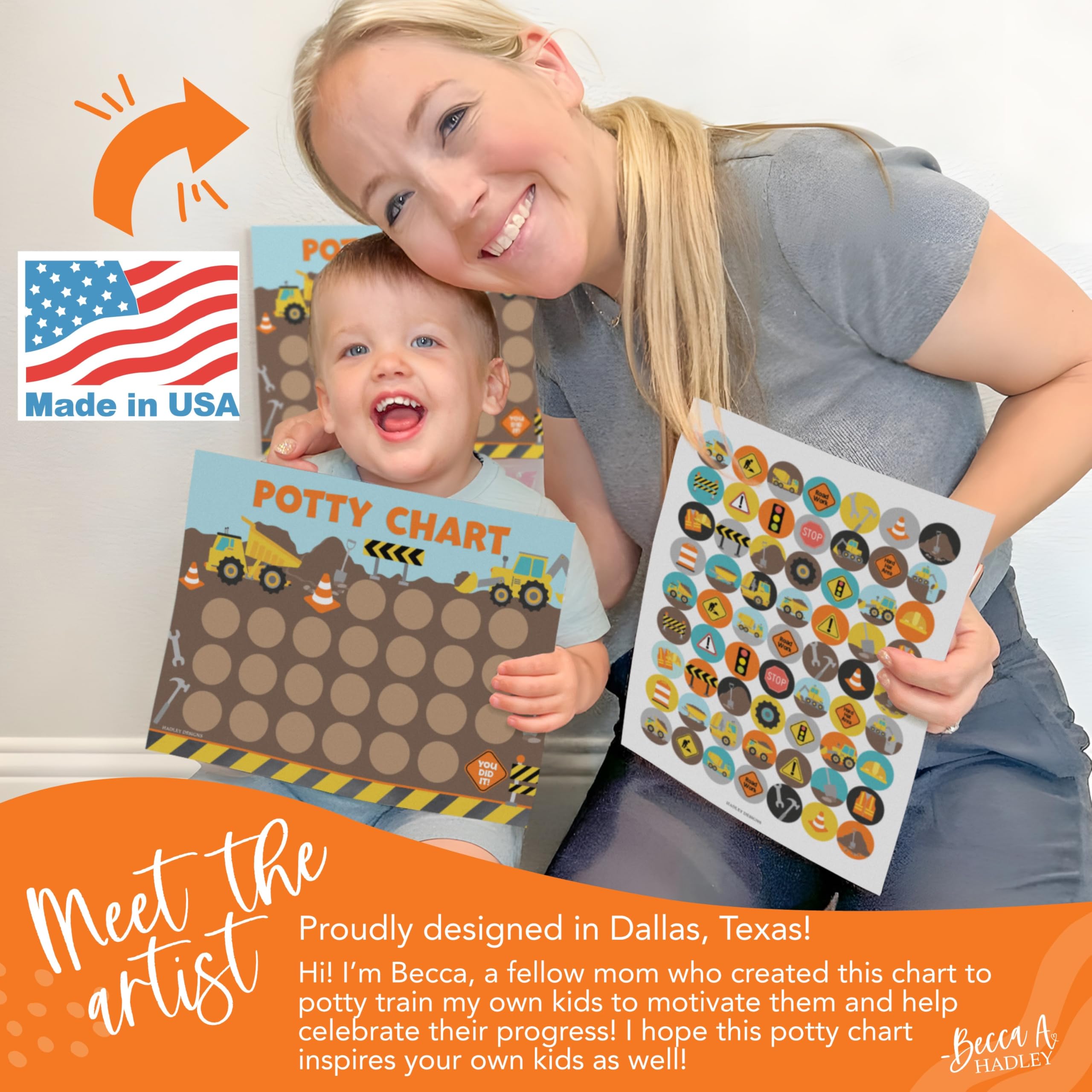 Hadley Designs Potty Training Chart for Boys with Fun Reward Stickers – 10 Potty Chart for Toddlers Boys, 8.5x11
