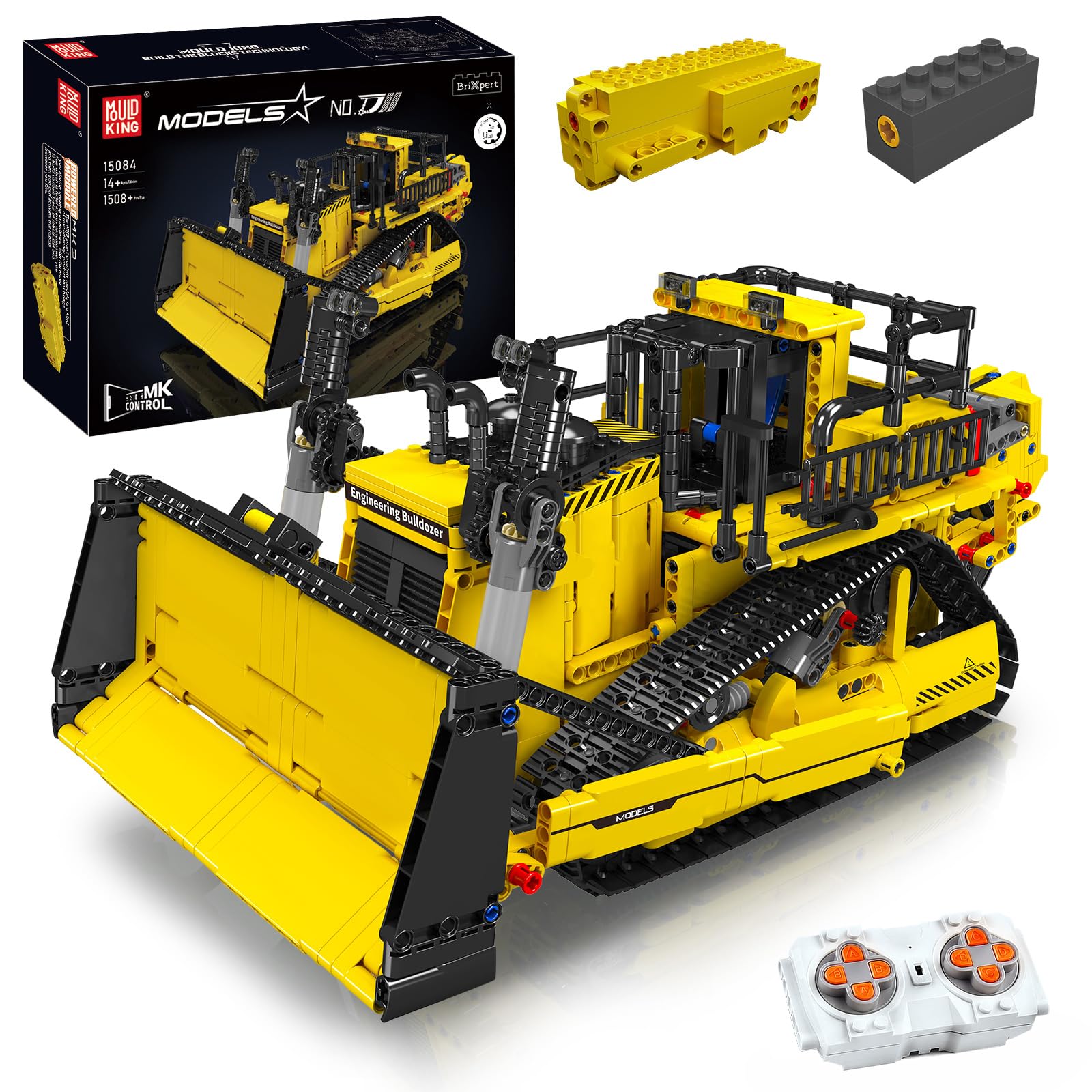 Mould King RC Bulldozer Building Set, Engineering Bulldozer Building Blocks, APP Remote Control Truck with Motors Kits Toys Gifts for 14+ Years (1508 PCS)