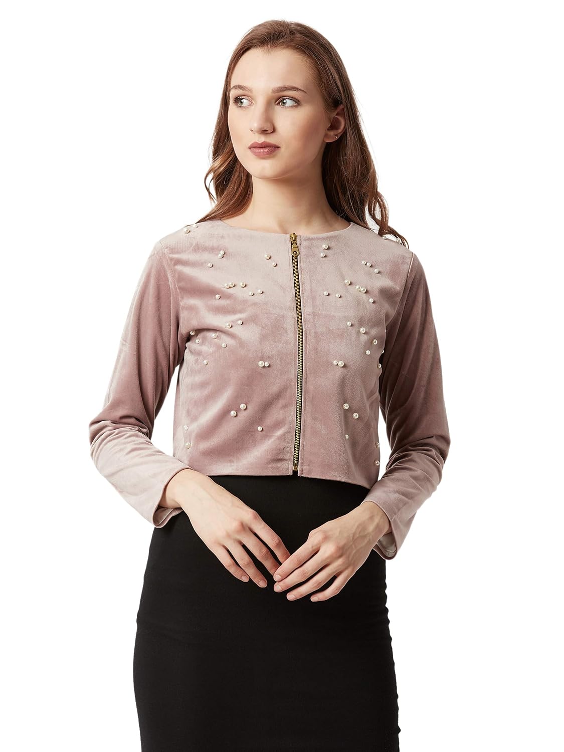 miss chase women's lavender pearl crop jacket