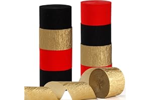 Red-Black Gold Casino-Theme Party-Decorations Streamers - 9 Rolls Graduation Wedding Birthday Baby Bridal Shower Crepe Tissue Paper Streamer Garland Decor Panduola