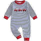 Sasaerucure Newborn Baby Boy Fall Outfit Waffle Knit One Piece Clothes Crewneck Fire Trucks Long Sleeve Romper Jumpsuit