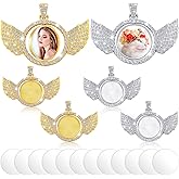 Junkin 18 Pcs Sublimation Necklace Blank Rhinestone Pendant Set Wing Bezel Charms Blanks with 6 Double Sided Wing Rhinestone Charms, 12 Sublimation Discs for DIY Making Jewelry Xmas Gift