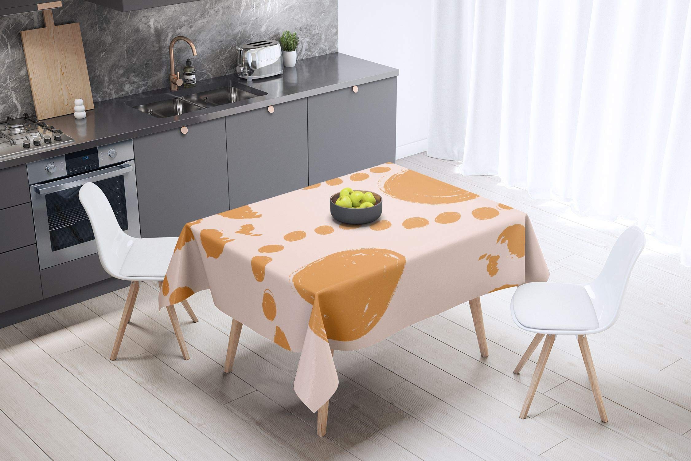 Bonamaison Kitchen Decoration, Tablecloth, Orange, Off White, 140 x 140 Cm - Designed and Manufactured in Turkey