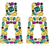 Rhinestone Rectangle Dangle Statement Earrings Trendy Crystal Geometric Drop Earrings hypoallergenic for Women