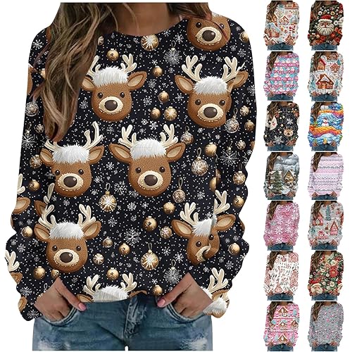 Novelty Christmas Jumper,Christmas Jumpers for Women UK Ugly Xmas Jumper Autumn Winter Sweatshirts Ladies Tops Long Sleeve Shirts Sweaters Fall Outfits Funny Fashion Hoodies Clothing,2-Black,M