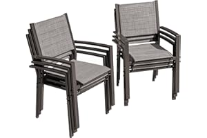 Flamaker Patio Chairs Textilene Outdoor Chairs Set of 6 Stackable Dining Chair for Backyard, Deck, Poolside (Grey)