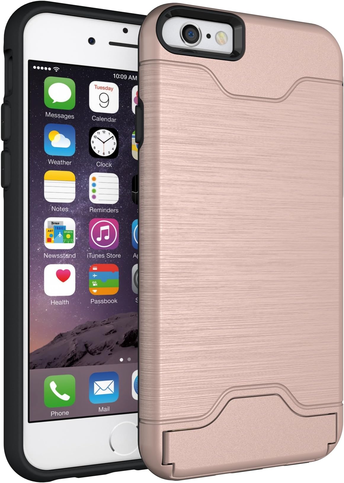 Ultra Slim Fine Brushed Metal Design Back Case Cover for iPhone 6/6s Plus with Kickstand and Card/Cash Slot, Ensyu Shockproof Protective Cover Hard Anti-Slip Bumper Holster Heavy Duty Shell for Apple iPhone 6/6s Plus