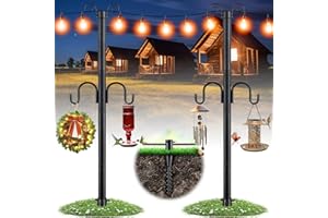 ETICSIPA 10FT String Light Poles 2Pack, 1.5 Inch Heavy Duty Poles for Outdoor String Lights with Shepherd Hook, 2 in 1 Light Pole with Anchor for Garden Backyard Patio Bistro Cafe