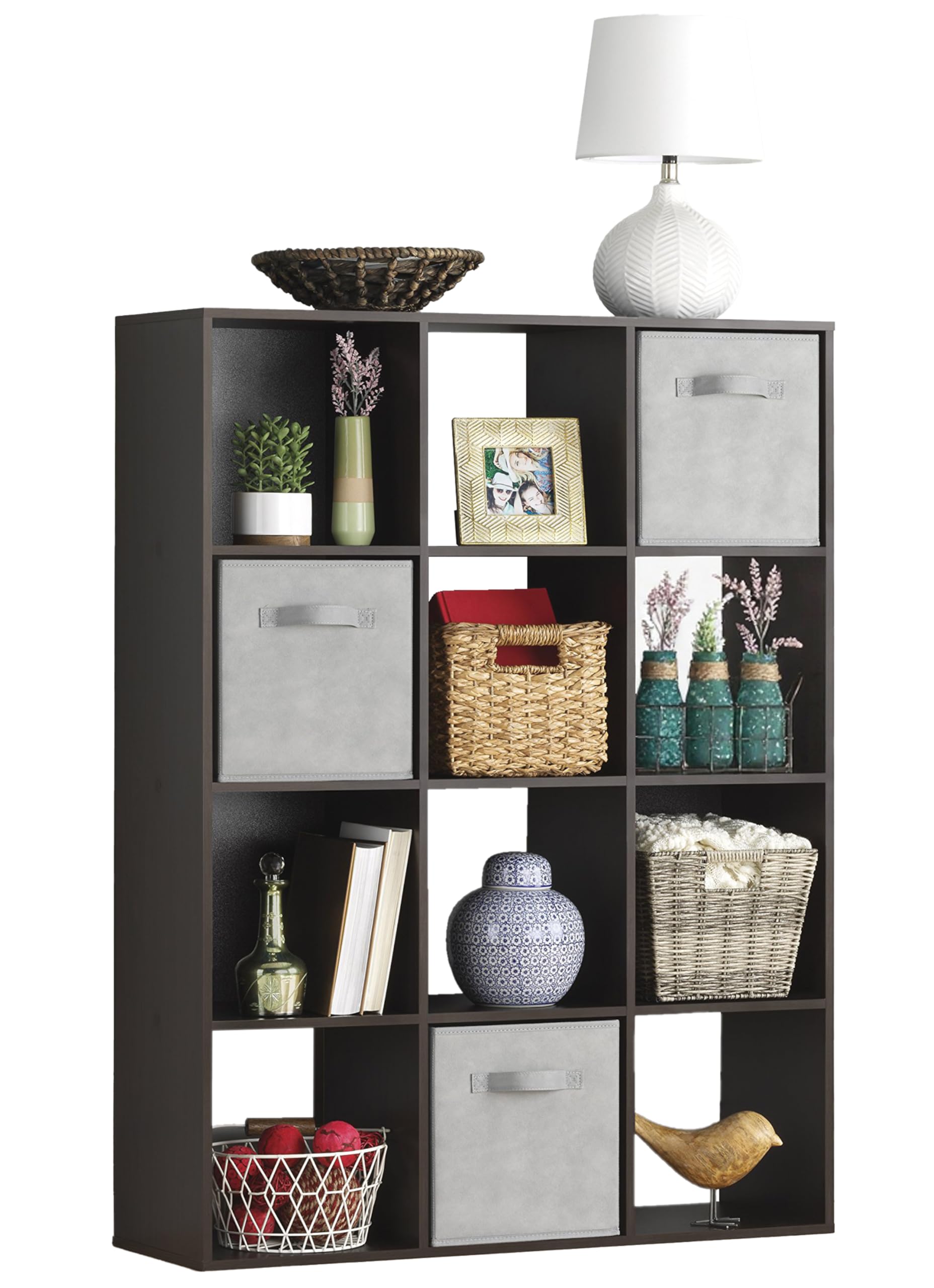 Photo 1 of ** PARTS ONLY** Whitmor 12 Cube Bookcase, 4 Tier Stackable MDF Bookself, Open Storage Display Organizer, Storage Cabinet for Living Room, Bedroom, Home, Office, 35.1" L x 11.7" W x 47.5" H, Espresso