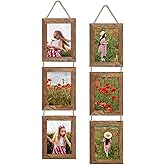 ccdcc 5x7 Collage Picture Frames Set of 2, Rustic Wooden Real Glass Vertical Hanging 3 Opening 5 by 7 Photo Frame, Rustic Brown