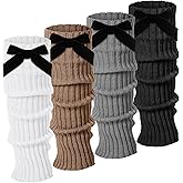 Geyoga 4 Pairs Winter Velvet Bow Leg Warmers for Women Warm Leg Warmer Kawaii 80s Y2k Coquette Japanese Knitted Boot Socks