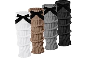 Geyoga 4 Pairs Winter Velvet Bow Leg Warmers for Women Warm Leg Warmer Kawaii 80s Y2k Coquette Japanese Knitted Boot Socks