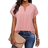 Gaharu Women's Summer Pleated Work Top Short Sleeve Business Casual Blouse Basic Dressy Shirt