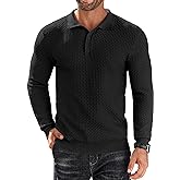 COOFANDY Men's Knit Polo Shirts Long Sleeve Sweater Polo Lightweight Fashion Casual Collared Shirts