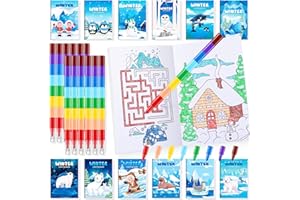 BenLouis 24 Winter Mini Coloring Books Kids with 24 Stacking Crayons Polar Animals Party Favors Activity Books Bulk for Kids Winter Holiday Goodie Bag Gift Stuffer Classroom Reward