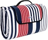 SONGMICS Picnic Blanket 200x200 cm Water Resistant Beach Mat Red White Stripes