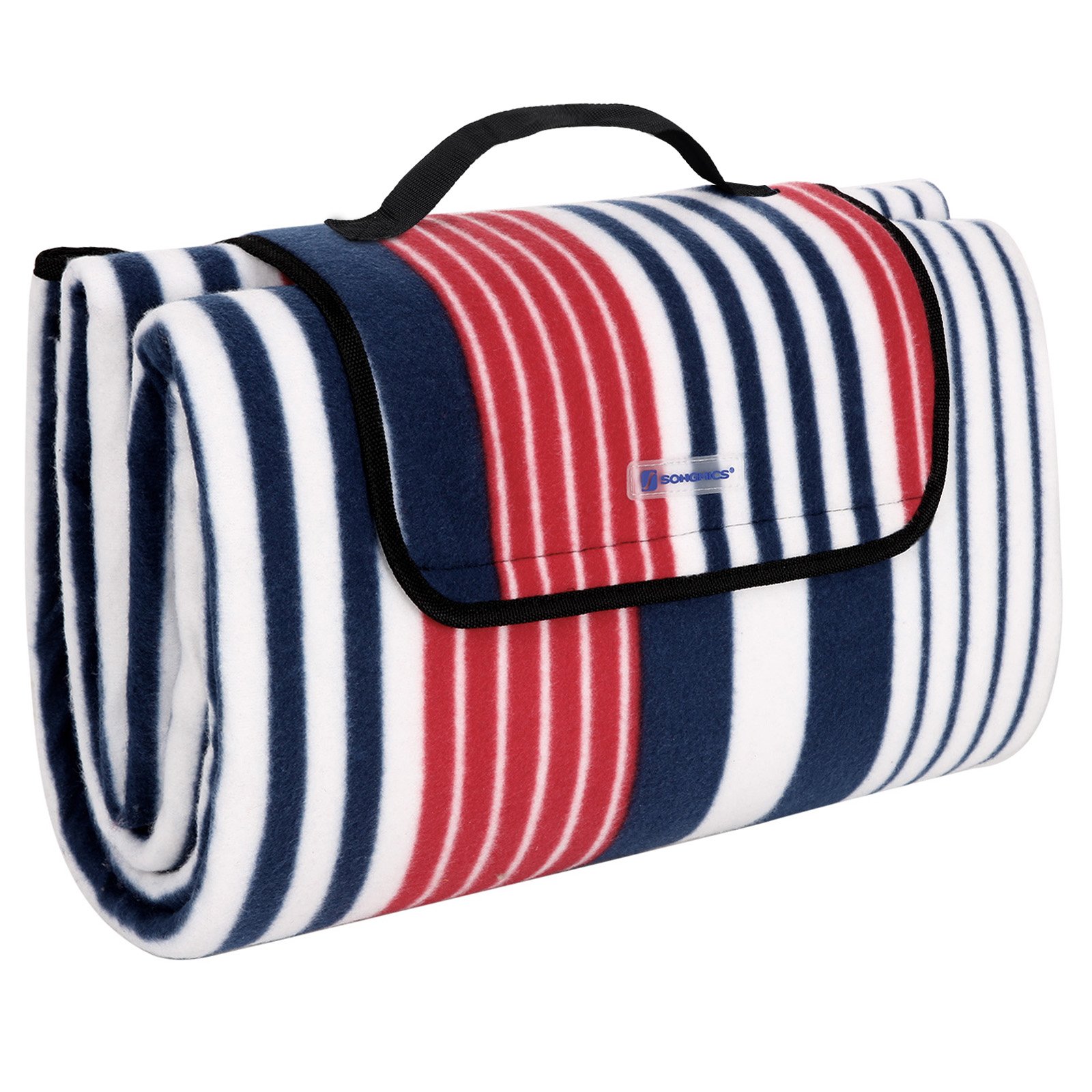 SONGMICS Picnic Blanket, Water-Resistant Camping Mat, Multifunctional Beach Blanket, for Camping, Hiking, Foldable and Lightweight, 200 x 200 cm, Red and White Strips GCM70R, Red stripe