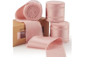Keypan Pink Ribbon for Gift Wrapping, Rose Gold Silk Satin Chiffon Frayed Fabric Ribbons for Crafts Flower Bouquets Wedding Invitation Decor Baby Shower 1-1/2 inch x 21 Yd