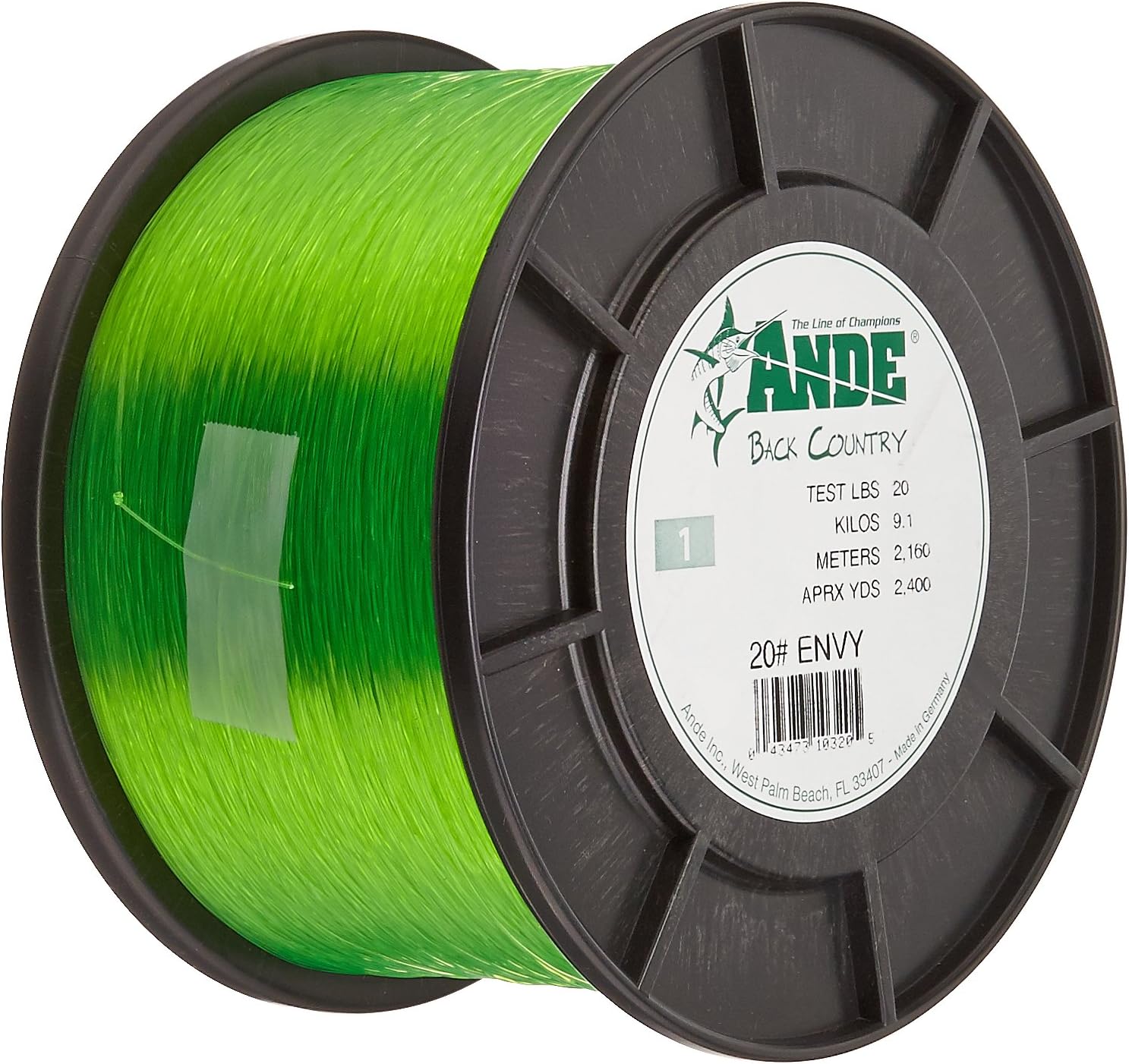 Ande A1-20GE Premium Monofilament, 1-Pound Spool, 20-Pound Test, Bright Green Finish