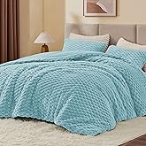 BEDELITE Fluffy King Size Comforter Set - Dusty Blue Fleece Soft Comforter for King Size Bed, Luxury Warm Bedding Set for Winter, Fuzzy Bed Set 3 Pieces (1 Comforter, 2 Pillowcases)