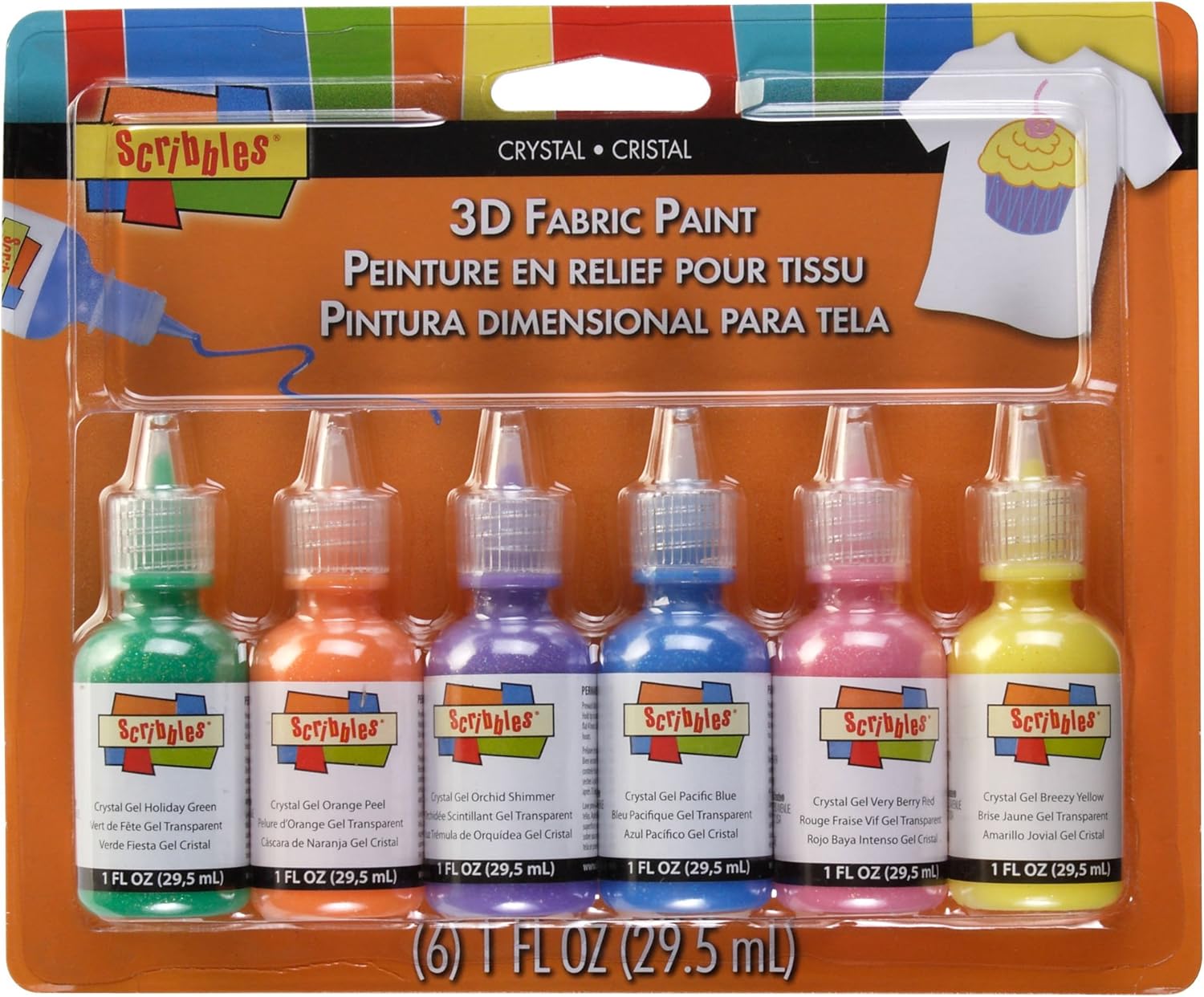 Scribbles 18533 3D Fabric Paint 1 Ounce 6/PkgCrystals