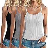 Xaatren 3 Pack Lace Camisole Tank Tops for Women Ribbed Lace Trim Tank Top U Neck Undershirts Adjustable Spaghetti Strap Cami