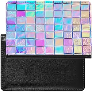 Iridescent Glass Tiles Passport Cover with Card Slots for Women Men, Slim PU Leather Passport Wallet Case for Business Trip T
