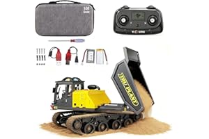 Hylukon 1/50 Scale RC Tracked Dump Truck, 2.4GHz Remote Control Construction Truck with Lights and Sound, Rotating Platform, 